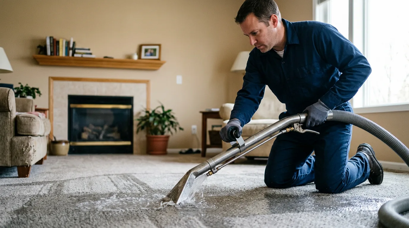 Water damage restoration technician working near Vandalia, MI